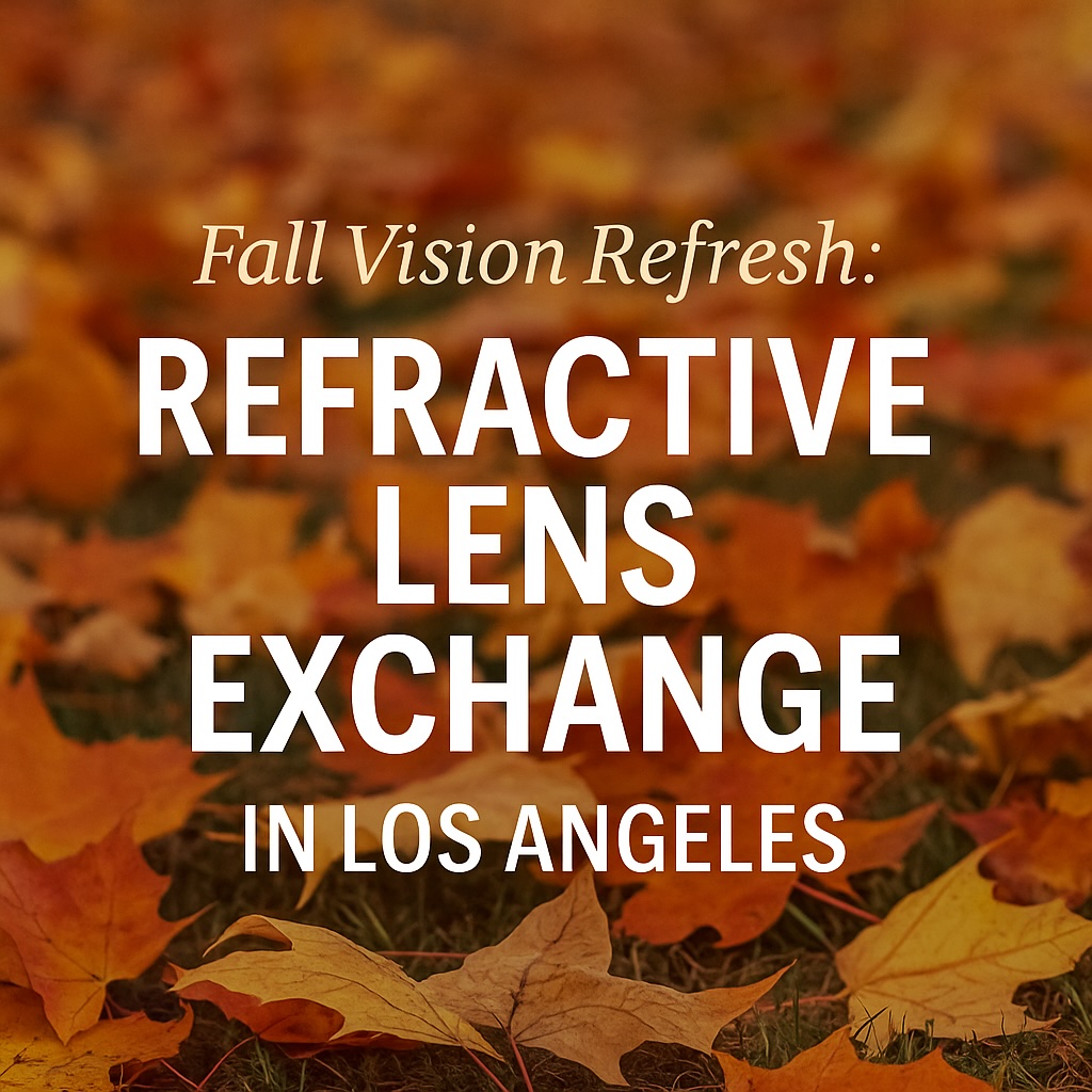 Autumn leaves background promoting Refractive Lens Exchange in Los Angeles with the text “Fall Vision Refresh